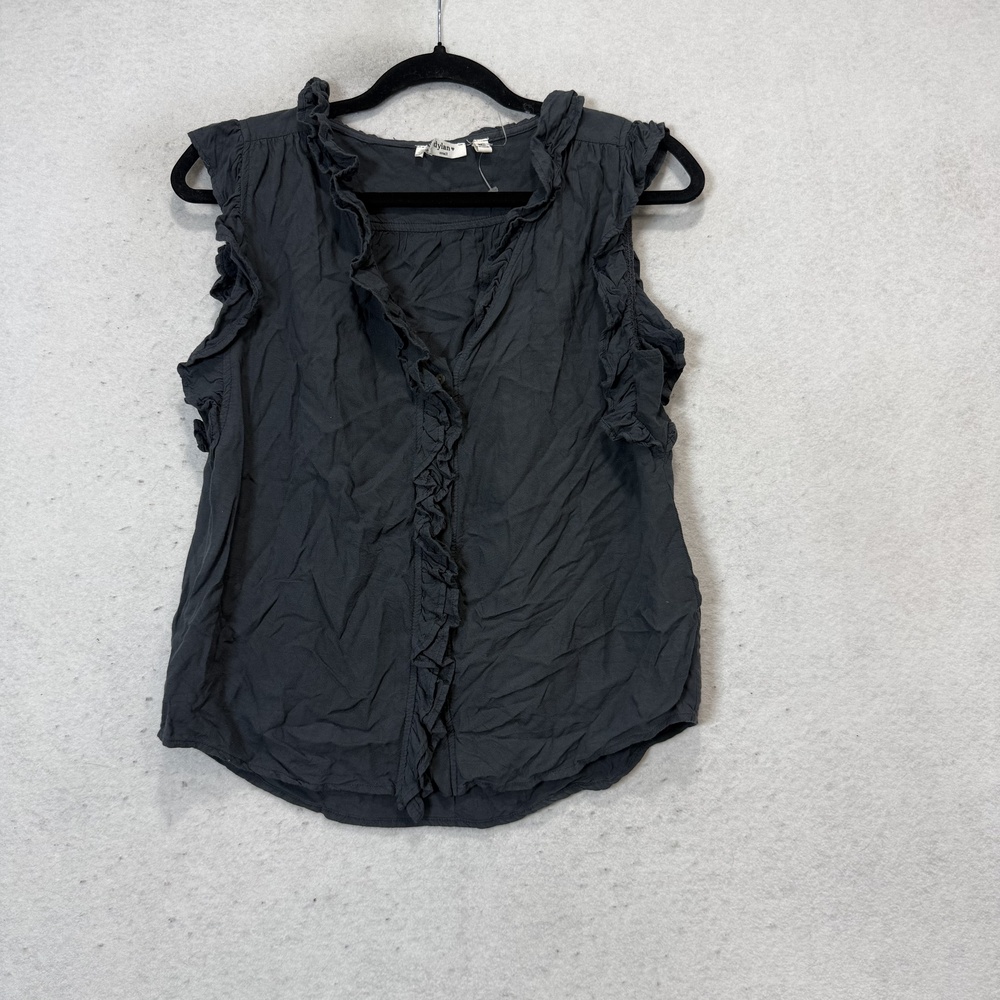 Dylan Blouse Womens Small Gray 100% Rayon Ruffle Sleeveless Pullover Top